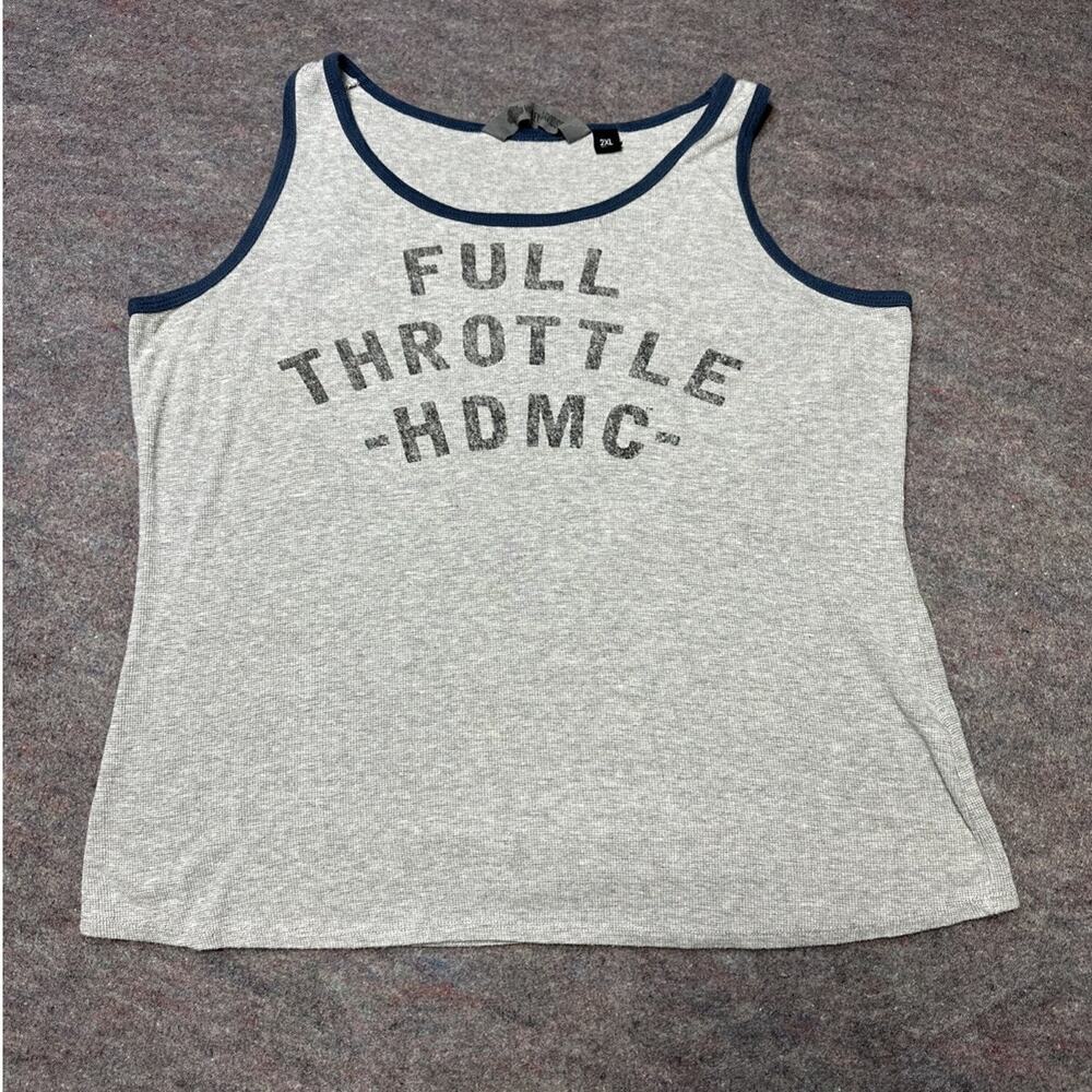 HARLEY DAVIDSON Women's Size 2XL Tank Top Gray Blue Waffle Knit Thermal Summer